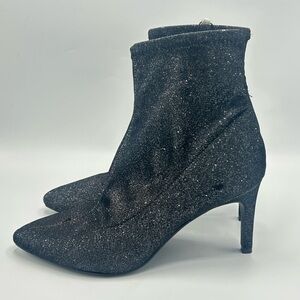 A new day Cady Stiletto Heel Sock Boots, Black/Silver Glitter, NWOT, size US 8.5